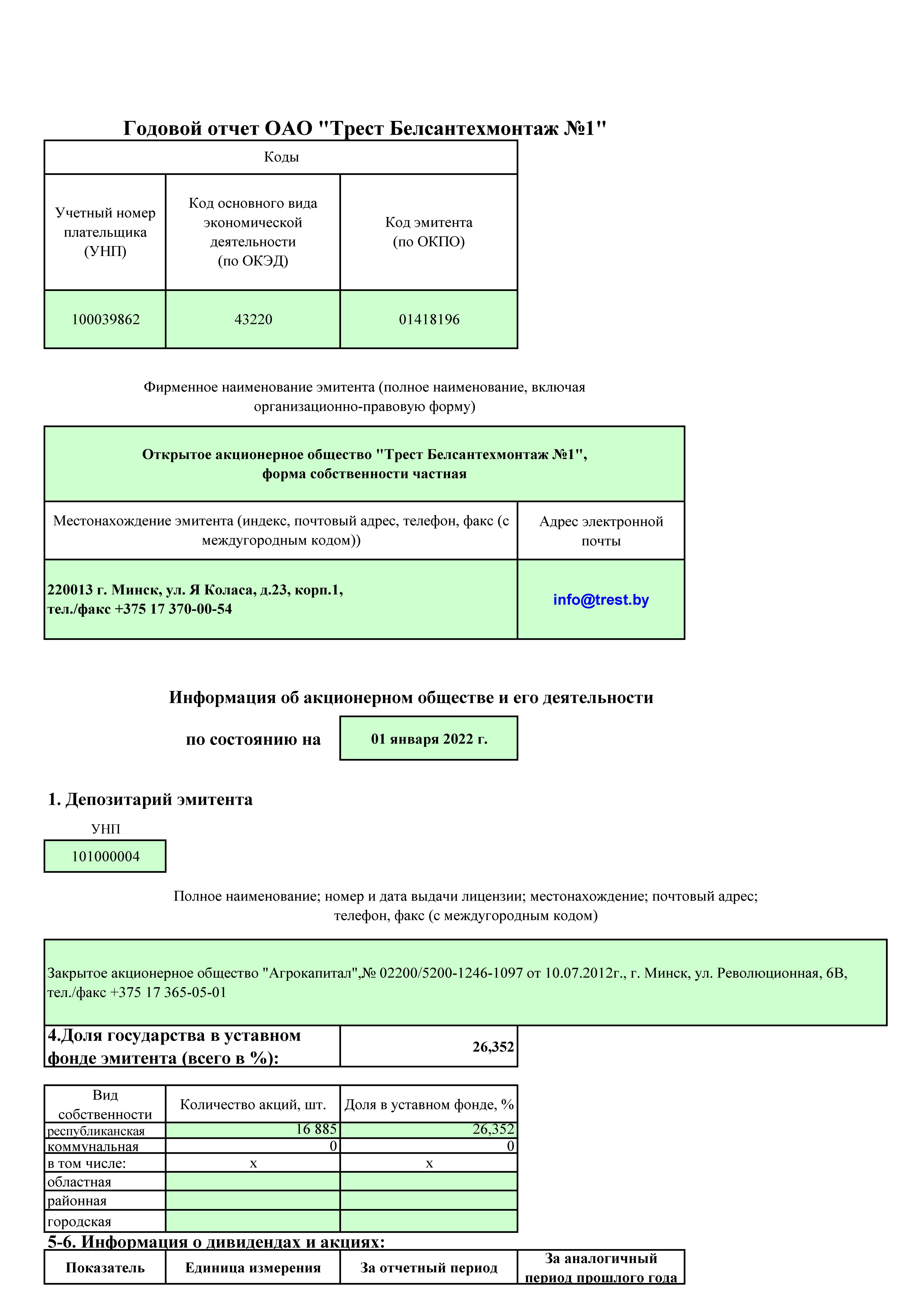 Годовой отчет ОАО Трест Белсантехмонтаж №1 » ОАО 